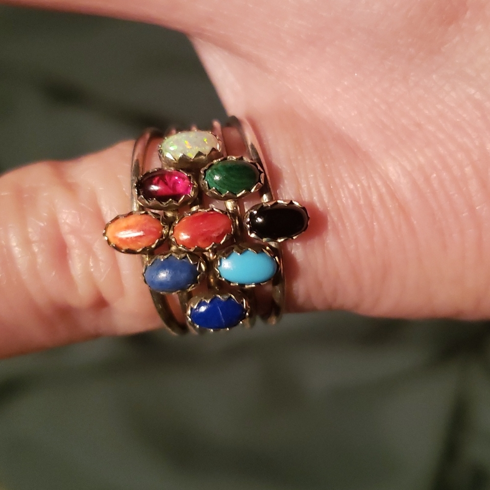 🌹Beautiful 9 Multi-Gemstone Harem style ring Sterling 9 RINGS♥️ - Picture 7 of 8